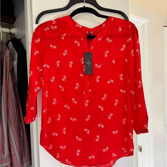 NYDJ Red Bicycle Pattern Blouse - Picture 1 of 3